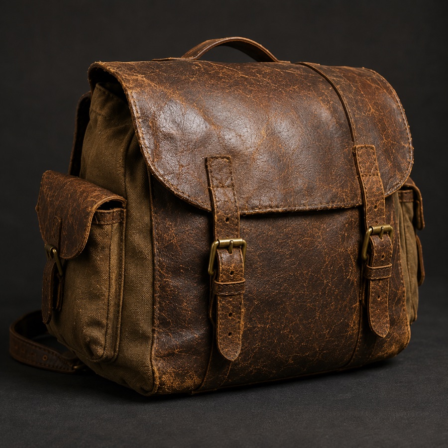 Explorer Thomas Alden's field pack shortly after arriving at the museum. Decades of use are visible in the wor…